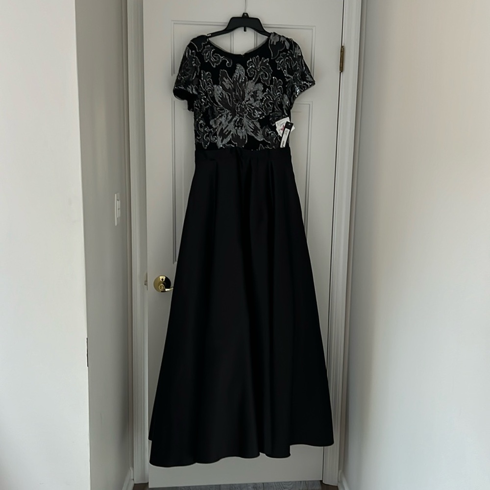 Betsy and Adam Short Sleeve Sequin Bodice Gown A24884